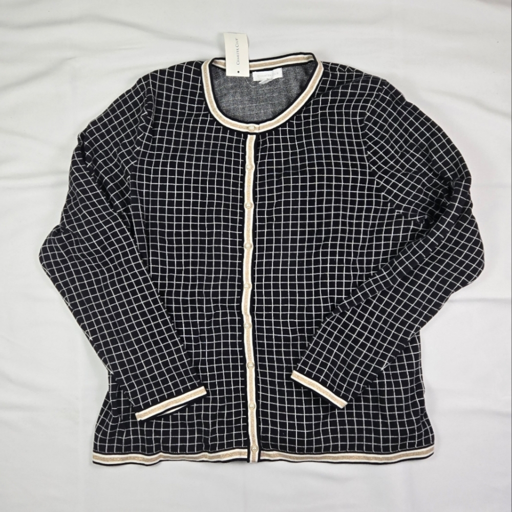 NWT Black, White, And Gold Charter Club Button-Up Cardigan Size XXL